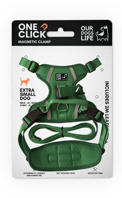 Magnetic Dog Harness & 2M Lead Set | One-Hand Easy Lock Harness for All Dogs | Reflective, Breathable, No-Pull Design with 360° Swivel Buckle | SGS Tested Strong & Safe