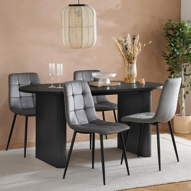 Birlea Axel Oval Fluted Dining Table With 4 Chairs