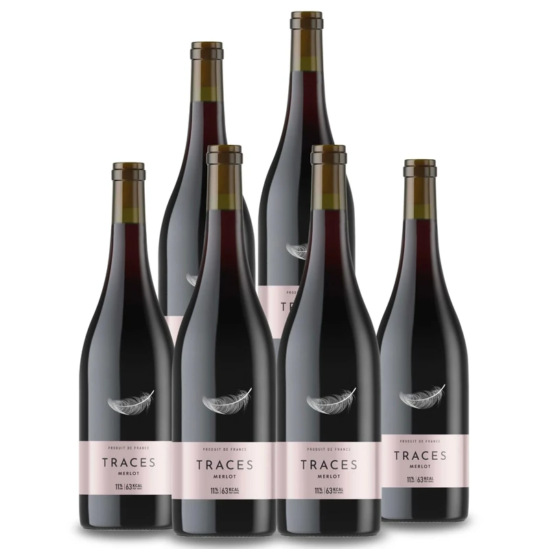 TRACES Merlot Red - Multi Award-Winning & Naturally Lighter - Sugar Free Wine, Lower Calorie, Vegan - Case of 6 x 750ml Bottles