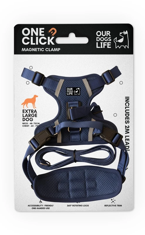 Magnetic Dog Harness & 2M Lead Set | One-Hand Easy Lock Harness for All Dogs | Reflective, Breathable, No-Pull Design with 360° Swivel Buckle | SGS Tested Strong & Safe