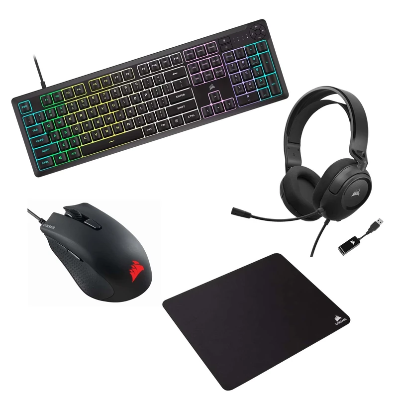 Corsair K55 Core Keyboard + Harley RGB Pro Mouse + HS35 v2 Surround Headphones + MM100 Mouse Pad Bundle Gaming