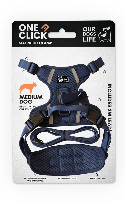 Magnetic Dog Harness & 2M Lead Set | One-Hand Easy Lock Harness for All Dogs | Reflective, Breathable, No-Pull Design with 360° Swivel Buckle | SGS Tested Strong & Safe