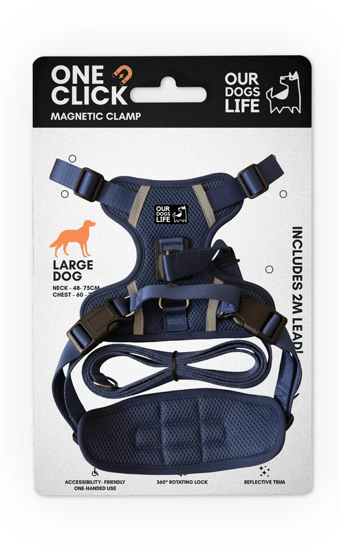 Magnetic Dog Harness & 2M Lead Set | One-Hand Easy Lock Harness for All Dogs | Reflective, Breathable, No-Pull Design with 360° Swivel Buckle | SGS Tested Strong & Safe