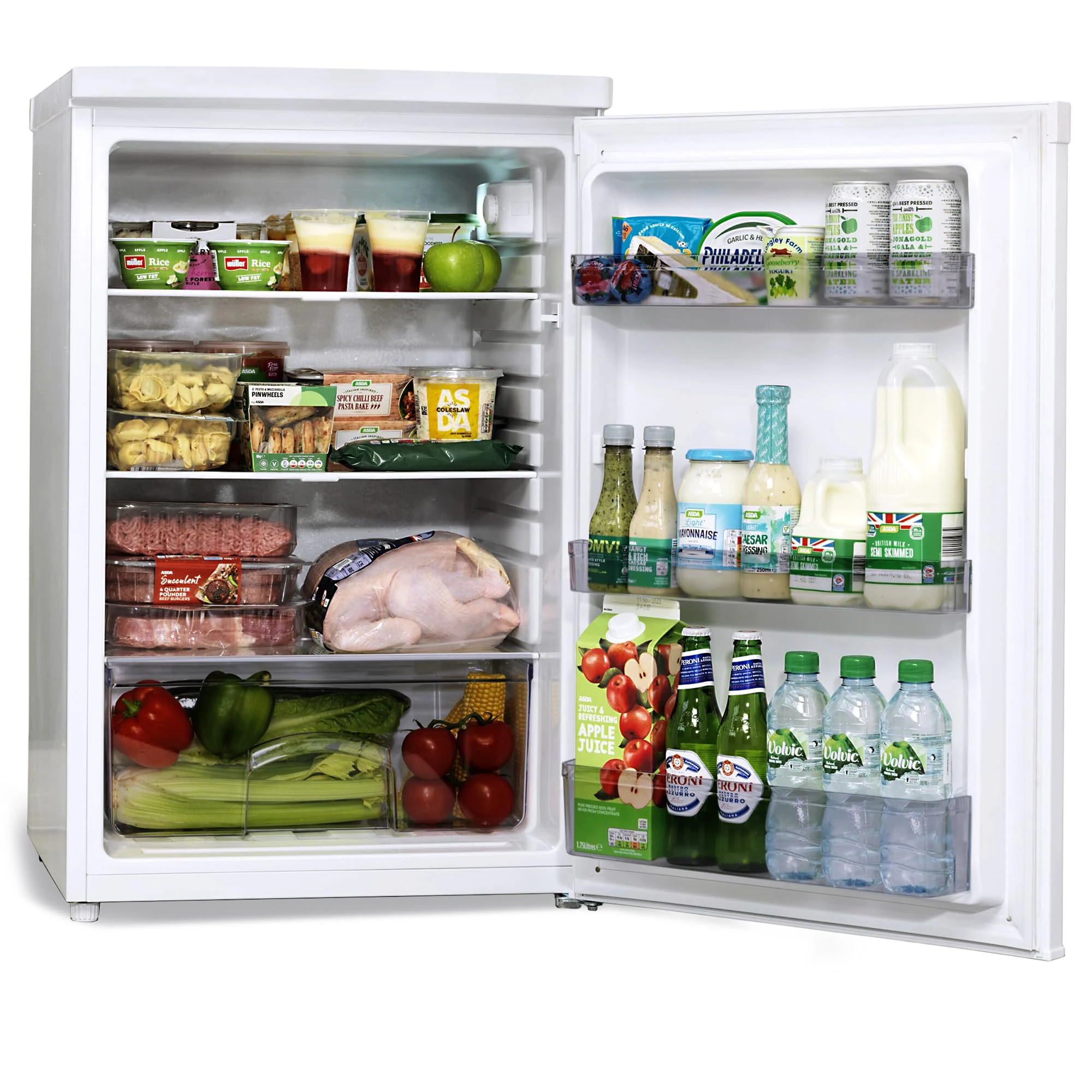 Teknix LBL130H-1 Freestanding Undercounter Larder Fridge - 55cm Width - 130 Litre Capacity - Adjustable Thermostat - 3 Glass Shelves - White