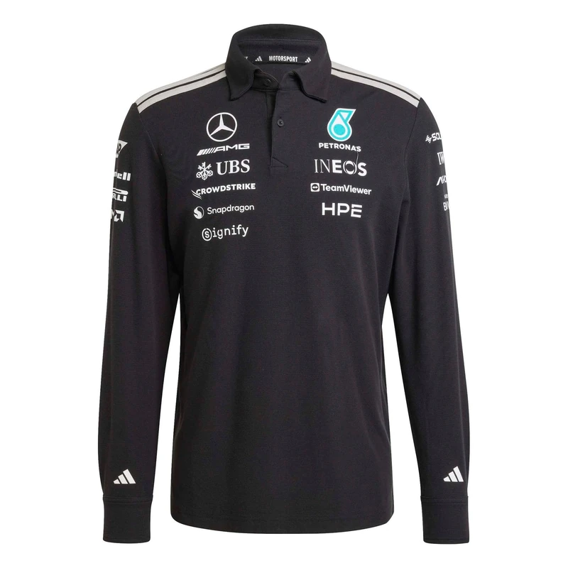adidas Men's Mercedes - Amg Petronas Formula 1 Team Engineers Polo Longsleeve Shirt, Black, L