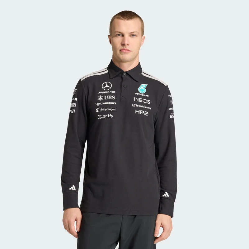 adidas Men's Mercedes - Amg Petronas Formula 1 Team Engineers Polo Longsleeve Shirt, Black, XXL
