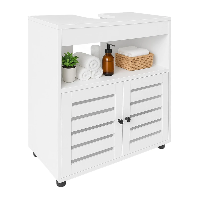 Relaxdays sink, HxWxD: 63 x 60 x 30 cm, 2 shelves, MDF, bathroom cabinet basin, white, Fibreboard, Plastic