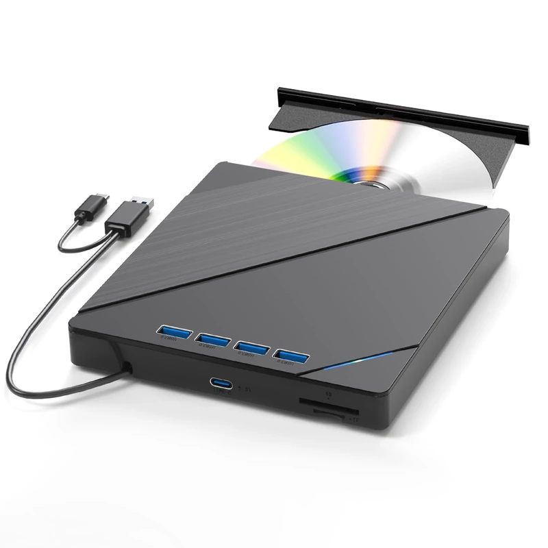 7 in 1External Blu Ray Drive USB 3.0 Type-C, Support 100G BD DVD CD External Blu ray Player, Portable Ultra-Slim Bluray Drive with TF/SD Port, Compatible with Windows XP/7/8/10/11 Mac Laptop Desktop