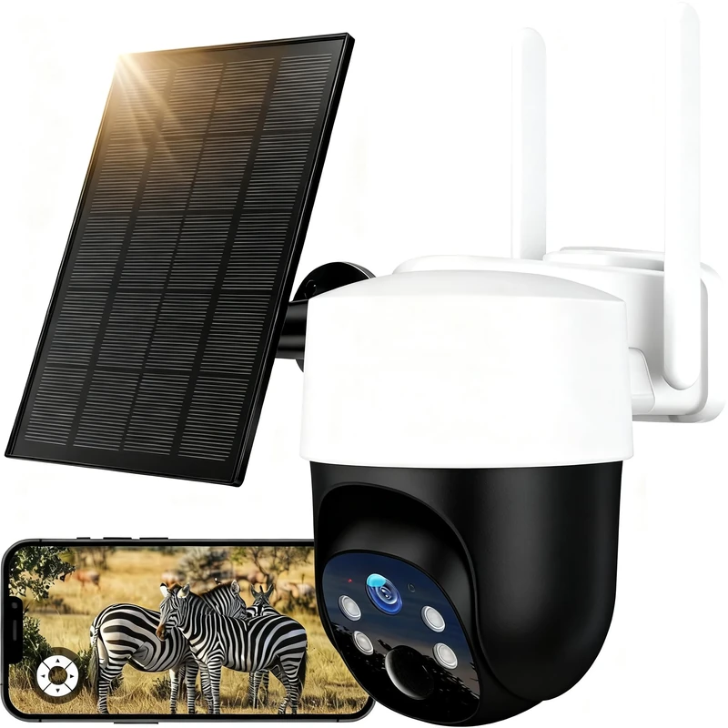 WOLFANG 4G Security Camera, Solar Powered CCTV with SIM Card, Camera Wireless Outdoor, No WiFi Needed, Night Vision, 2.5K, Local Recording, 2-Way Audio, PIR Motion, 32GB SD Card Included