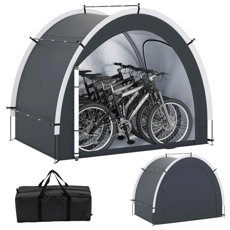 FANTASK Outdoor Bicycle Tent for 4-5 Bicycles, Bicycle Garage Weatherproof with 2 Rolling Doors, Window & Bag, Portable Garden Tools for Garden, Lawn (218 x 153 x 182 cm)