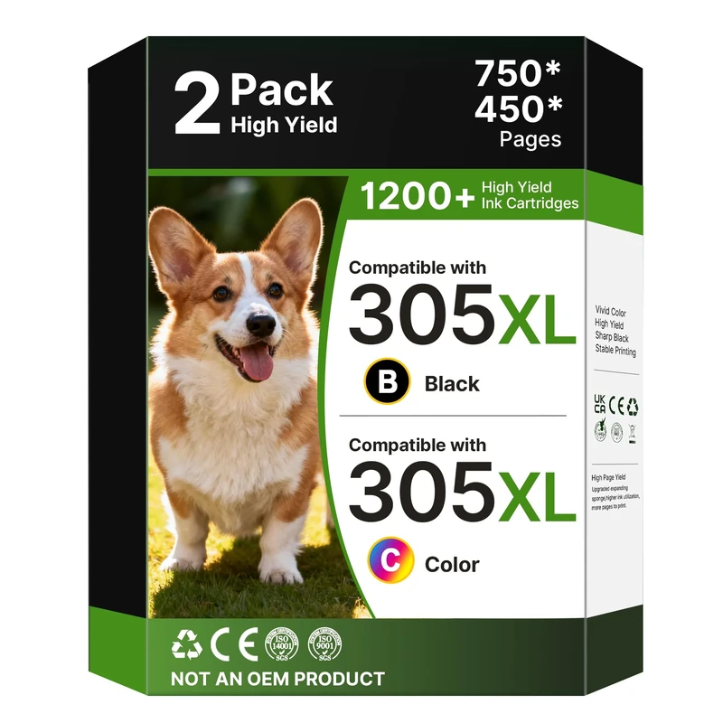 305XL Ink Cartridges High Yield Replacement for HP 305 XL Black and Colour Ink Cartridge Compatible with HP DeskJet 2700 2710 2720 2720e Plus 4100 4120 Envy 6000 6010 6020 6030 6032 Pro 6400(2 Pack)