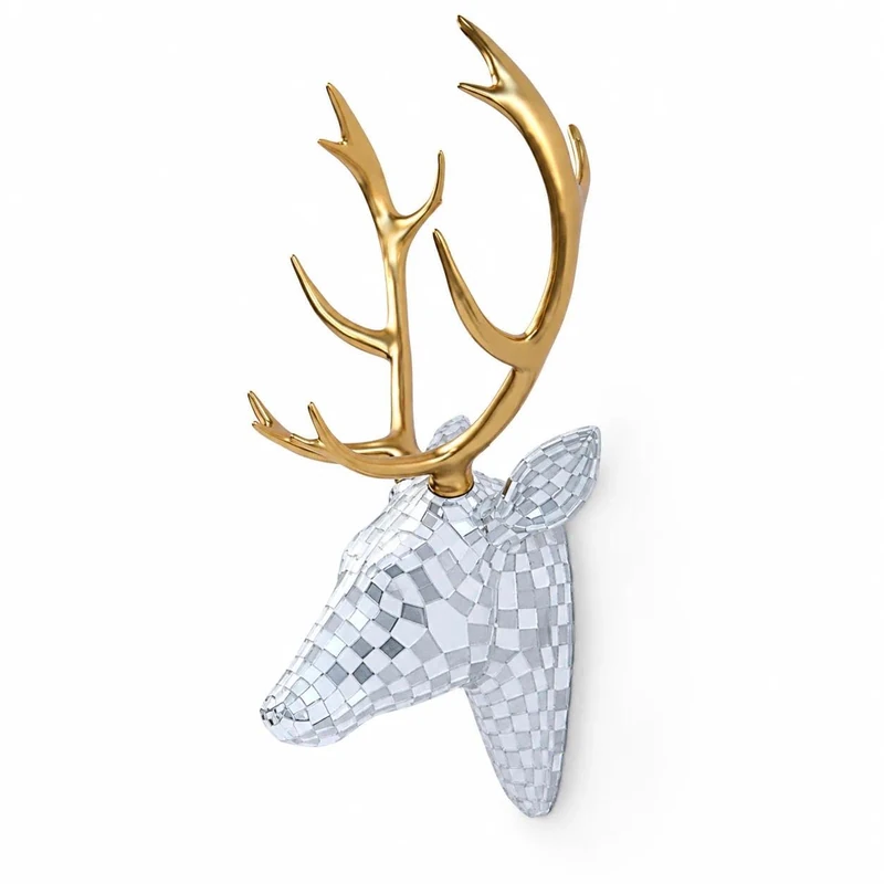 GIGICICI 15.7x8.7-Inch Mosaic Deer Head Wall Decor, Artistic Faux Resin Animal Head Wall Sculptures Decor Hanging Decoration for Living Room Bedroom Kitchen Gift, White-Silver