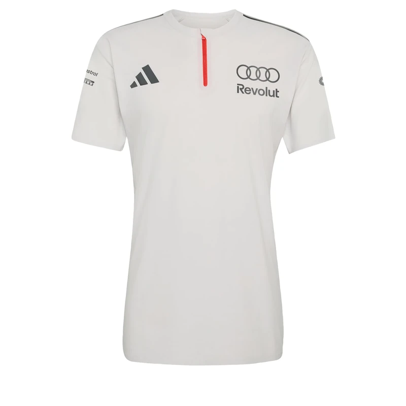 adidas Men's Audi Revolut Formula One Team 2026 Engineers & Marketing Polo Short Sleeve Shirt, Chalk Pearl/Iron met., L