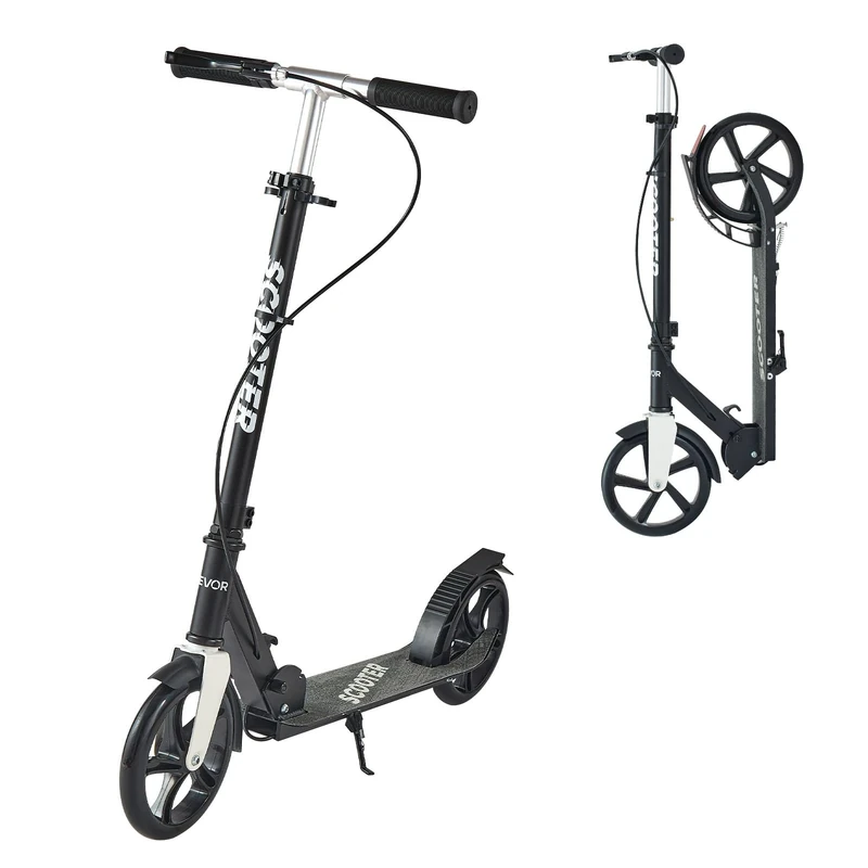 VEVOR Kick Scooter for Kids Ages 8+, Teens & Adults, 2-Wheel Toddler Scooter with Adjustable Height Handlebar, Wide Anti-Slip Deck, Foldable Lightweight for Boys & Girls up to 220 lbs, Black + Silver