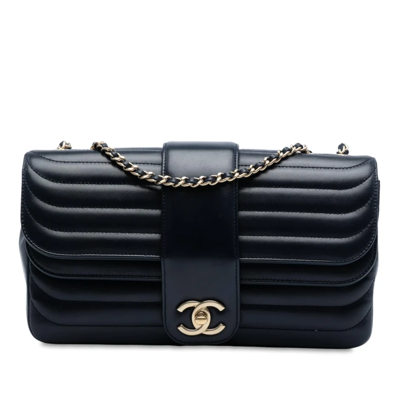 Chanel Pre-Loved CC Horizontal Quilted Lambskin Double Flap Crossbody Bag