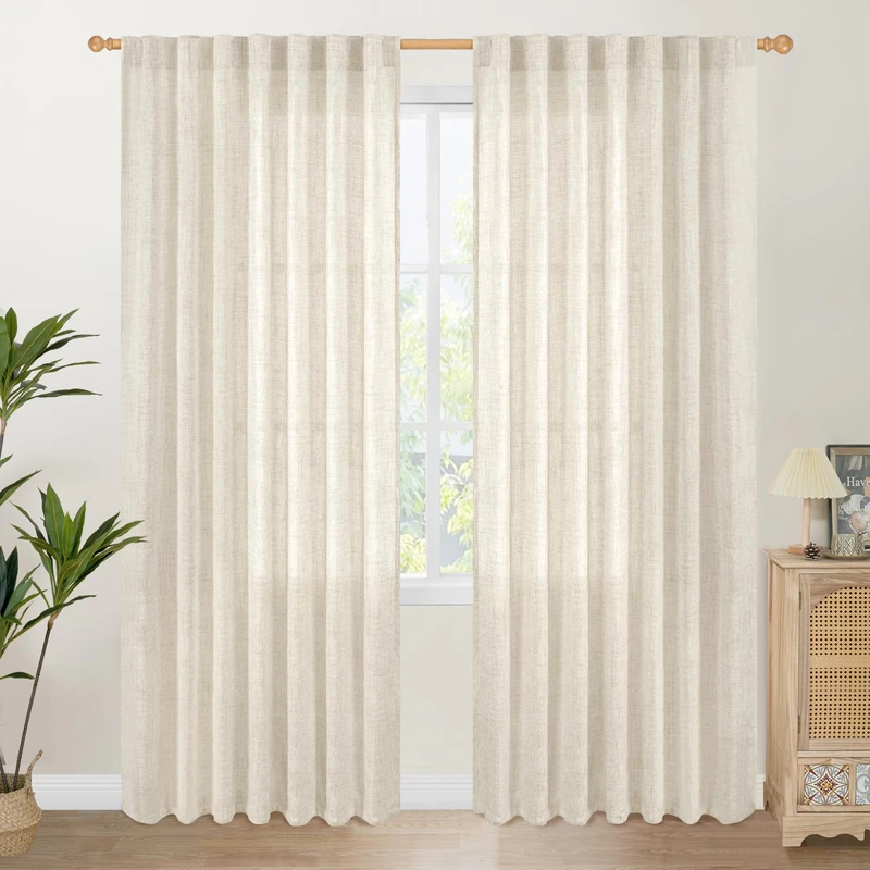 YoungsTex Linen Curtains 84 Inch Length for Kitchen, Light Filtering Semi Sheer Short Window Drapes Rod Pocket Back Tab Curtain for Cafe Living Room, 2 Panels, 60 X 84 Inch