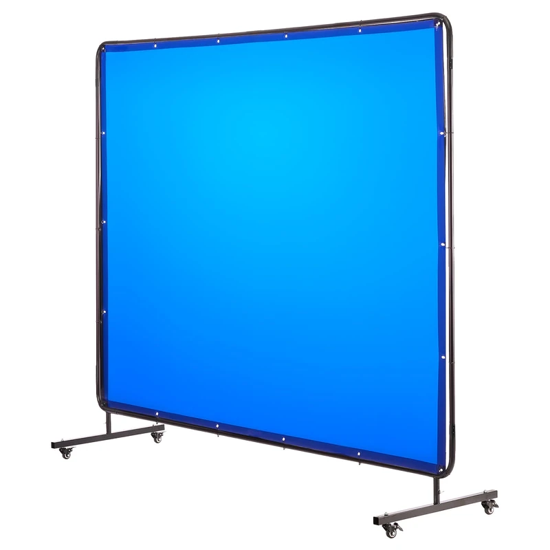 VEVOR Welding Screen with Frame, 6 x 8 FT Welding Curtain Screen, Flame-Resistant Vinyl Safety Protection Screens with Lockable Swivel Wheels & 6-Level UV Protection for Workshop/Industrial Use, Blue