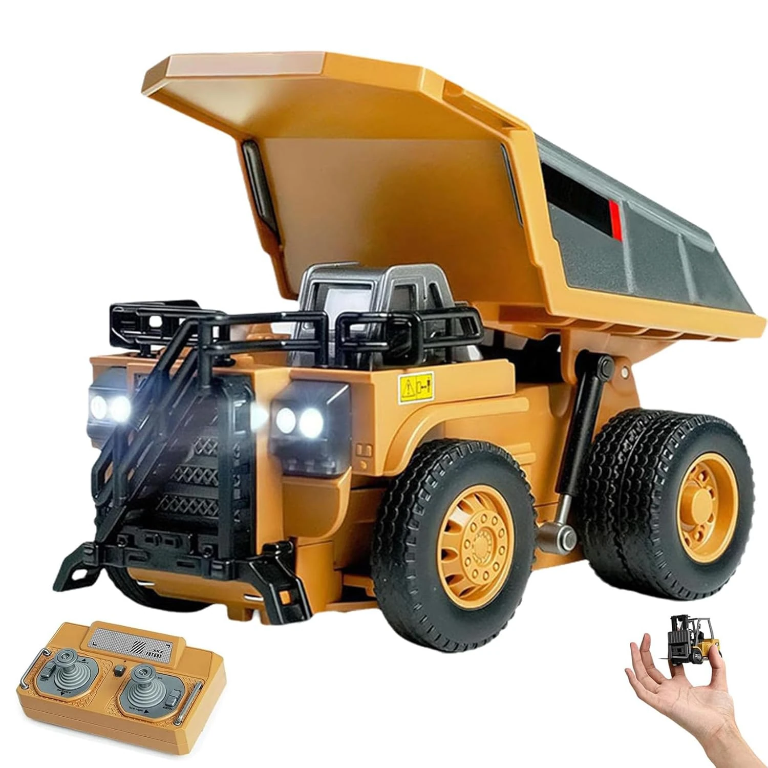 JOPWUE Mini Rechargeable Remote-Control Construction Set,1/64 Construction Vehicles Toys Car, and Crane with Lights,USB Rechargeable, 2.4GHz RC Toy for Kids & Adults, (Dump Truck)