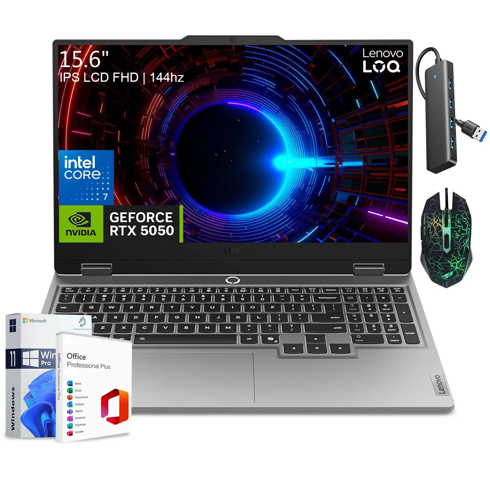 Lenovo LOQ Gaming Laptop, 15.6" FHD IPS 144hz LOQ 15 Laptop, Intel 14-Core i7-13650HX, GeForce RTX 5050, 24GB DDR5 RAM, 1TB SSD, Windows 11 Pro, 2021 Lifetime MS