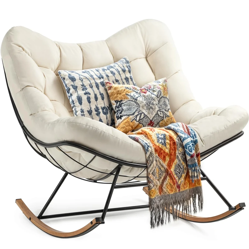 YITAHOME Oversized Rocking Chair, Wide Rocking Chair with Extra Thick Seat Cushion, Comfortable Lounge Chair for Indoor and Outdoor Use, Living Room, Patio, Garden, Porch (Beige)