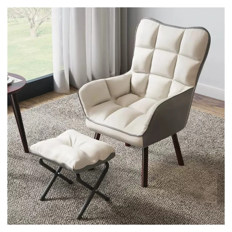 Mid Century Modern Accent Armchair - Upholstered High Back Lounge Chair with Solid Wood Legs for Living Room Reading Leisure - Elegant White Design Comfortable Seating