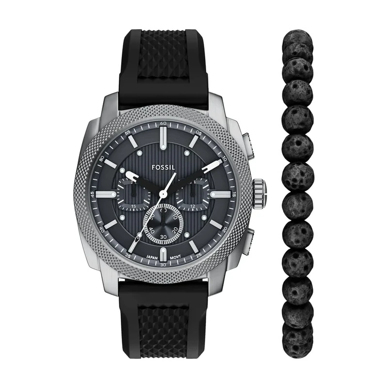 Fossil Machine Men's 42MM Silver-Tone Stainless Steel Watch, FS6145SET