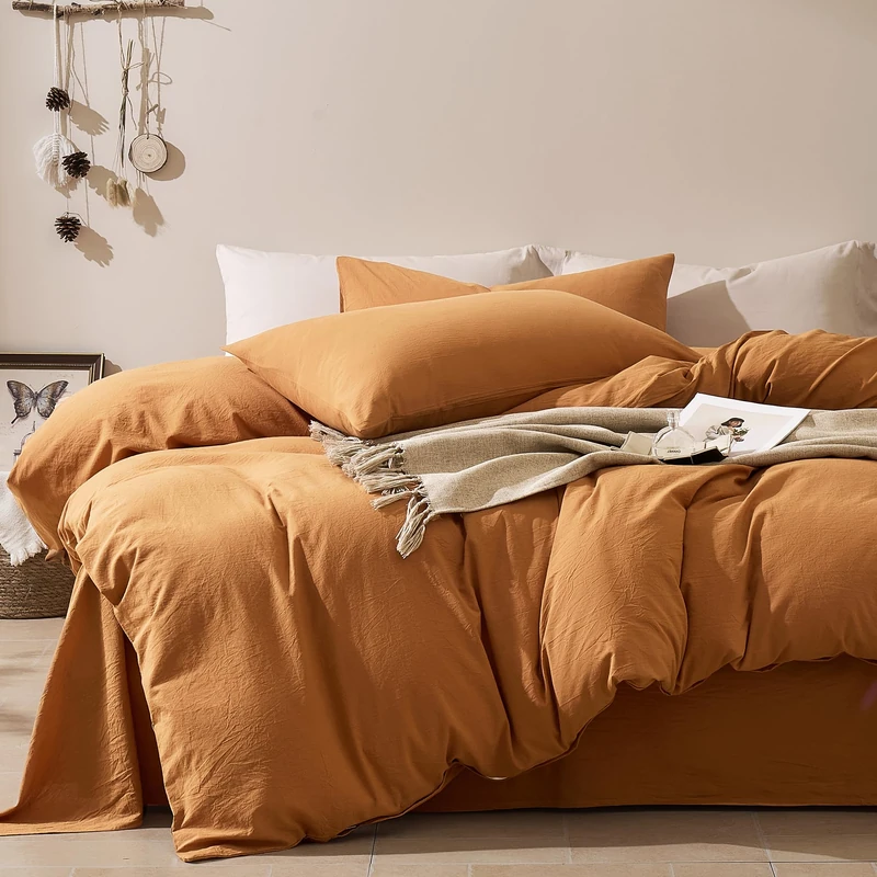 JELLYMONI 100% Cotton Full Duvet Cover Set, Washed Linen-Like Texture