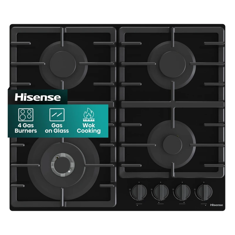 Hisense GG663BHF Built-in 60cm Gas Hob - Stainless Steel with 4 Cooking Areas, Easy Clean Surface, One-Hand Ignition, 60 x 52 x 8.9 cm (L x W x H)