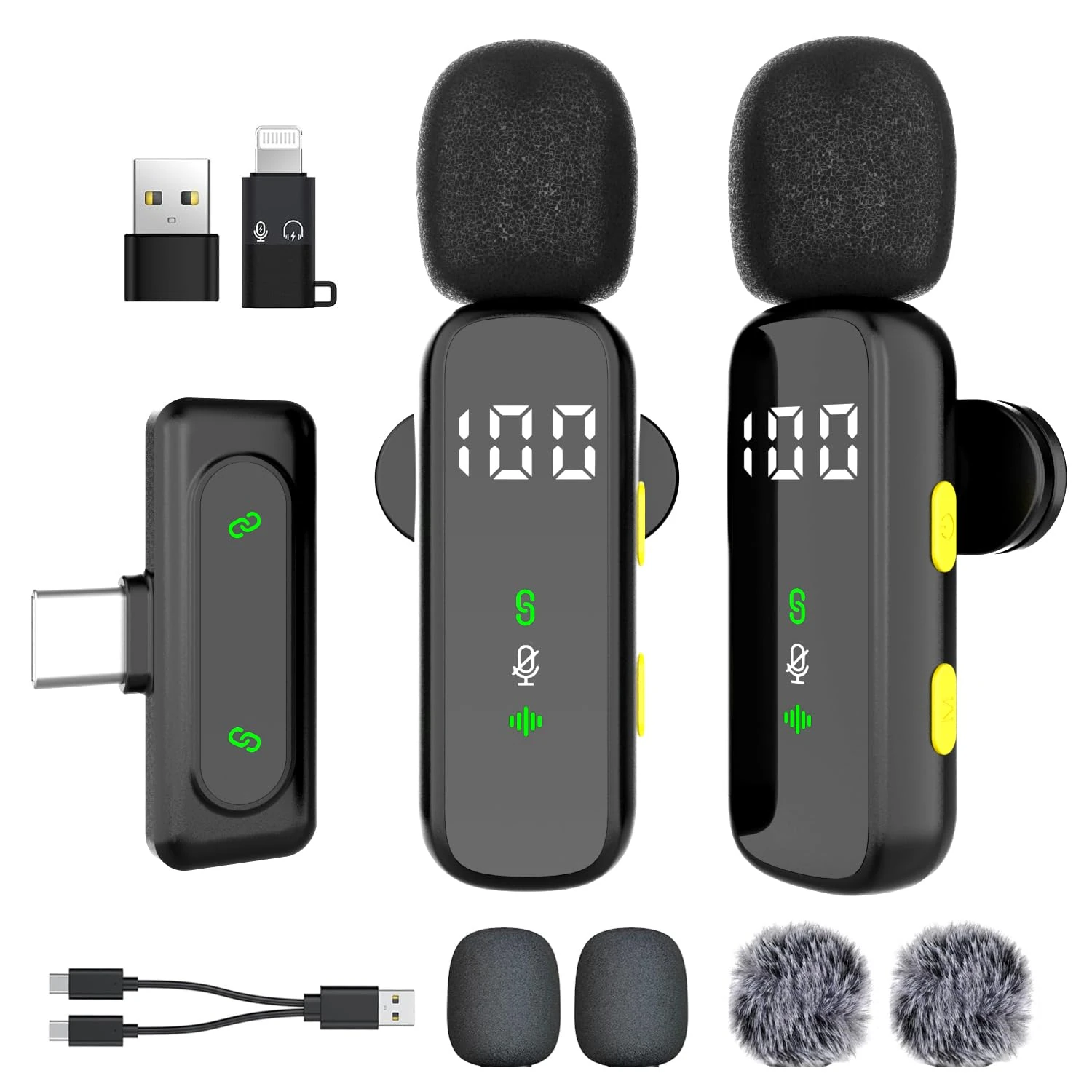 Wireless Lavalier Microphone with LED Display, Mini Lapel Mic，Wireless Microphone for iPhone,Android, iPad, for Video Recording, Streaming, Interview, Vlog,Tiktok,Youtube