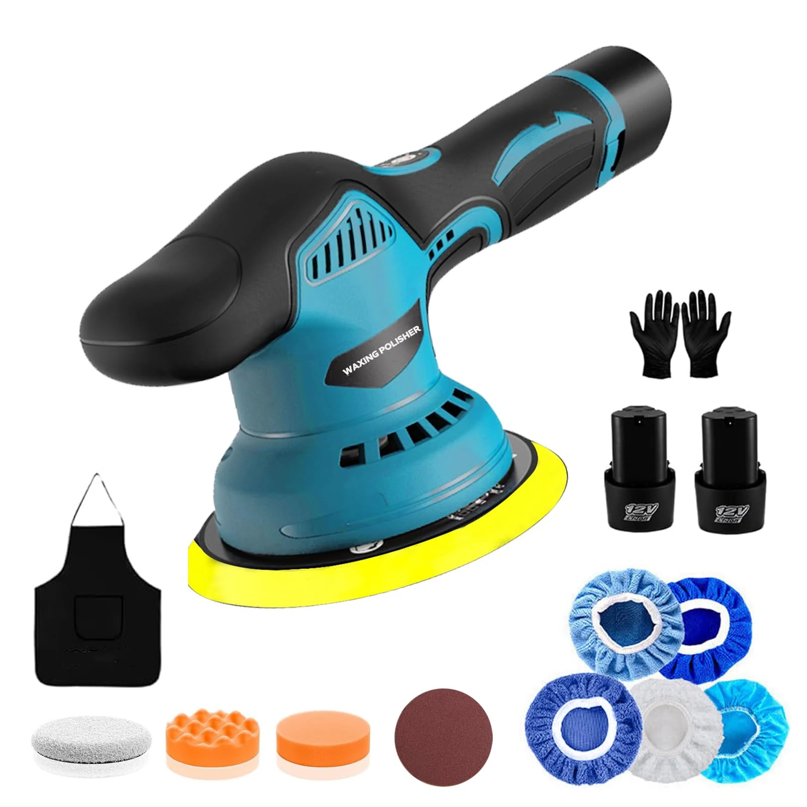 Cordless Car Polisher 6 inch, Portable Car Buffers Polishers Kit, Polishing Machine with 8 Variable Speed 2800-5500RPM & 14PCS Attachments, for Car Detailing/Sanding/Scratch Removing