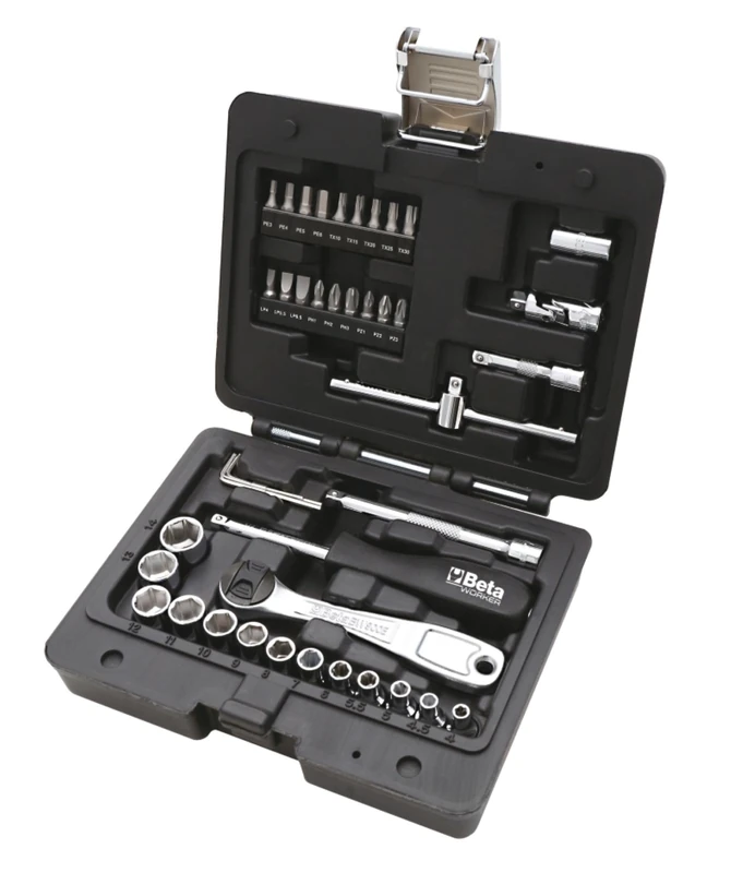 Beta BW 903E/C42 13-Piece Hex Socket Set with 18 Screwdriver Bits and 4 Bent Hexagonal Keys and 7 Accessories in Plastic Case