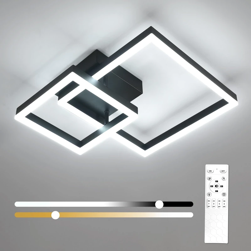 Osairous Adjustable LED Ceiling Light, 36W 4050LM Modern Ceiling Light with Remote Control 3000K-6500K Aluminium for Bedroom, Kitchen, Hallway, Black, 52 cm