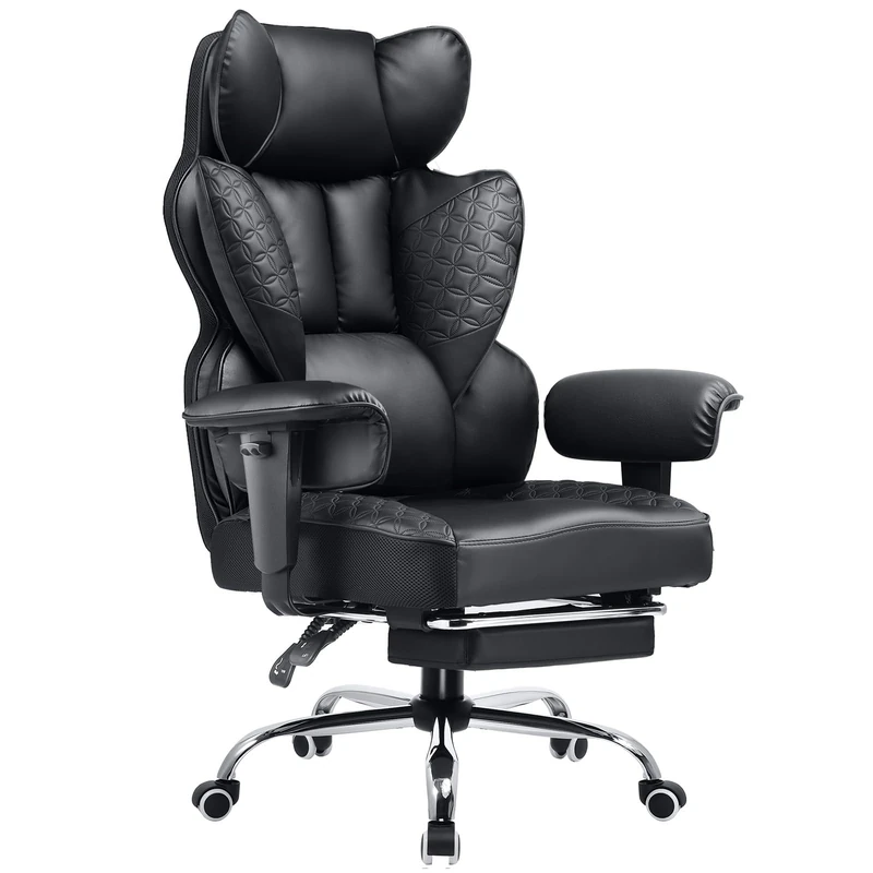 COMHOMA Desk Office Chair, Big and Tall Executive Office Chair with Footrest Heavy Duty Ergonomic High Back PU Leather Swivel Reclining Computer Chairs for Home
