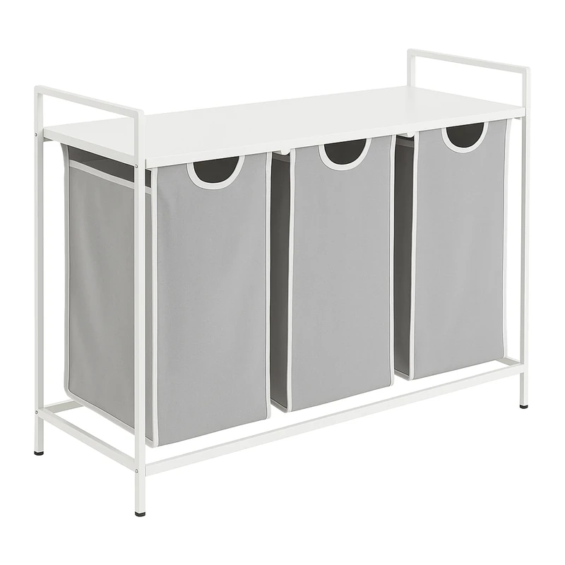 Relaxdays laundry sorter with 3 removable laundry bags, with shelf, HWD: 72x92.5x33 cm, metal laundry basket, white/grey