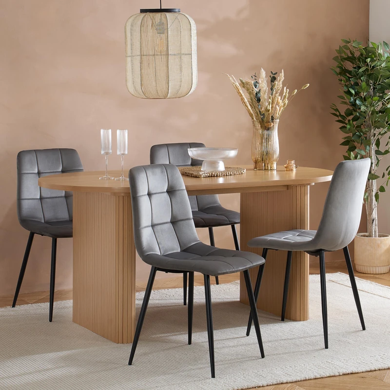 Birlea Axel Oval Fluted Dining Table With 4 Chairs Oak