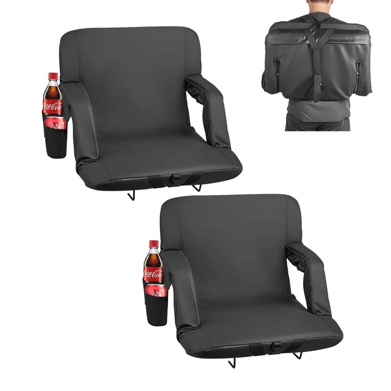 VEVOR Stadium Seat, 6 Adjustable Angle Wide Bleacher Chair, 2.9'' Cushion Padded Stadium Seat with Armrest and Back Support, Stadiums Chair with Hook Cupholder for Picnics, Beach Sports, and Gaming