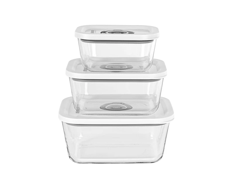 Rommelsbacher Vacuum Container Set VCG 1, 3 Containers, Borosilicate Glass, BPA-Free, Heat-Resistant, Dishwasher-Safe, Freezer Safe, Includes Vacuum Hose & Adapter for Vacuum Sealers from Other Brands