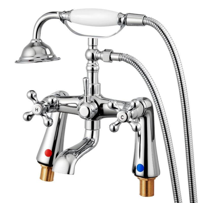 VEVOR Foot Bath Faucet with Hand Shower, Vintage Polished Chrome Shower Kit with 360° Rotating Spout and 150cm Long Hose for Bathtubs