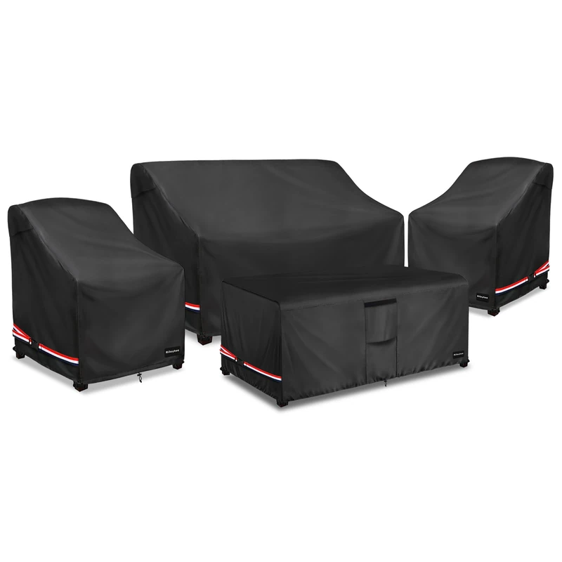 Rileytee Patio Furniture Set Covers, 4 Pcs 600D Heavy Duty 100% Waterproof Outdoor Furniture Cover, Fit Patio Loveseat, Chair and Coffee Table (Black)