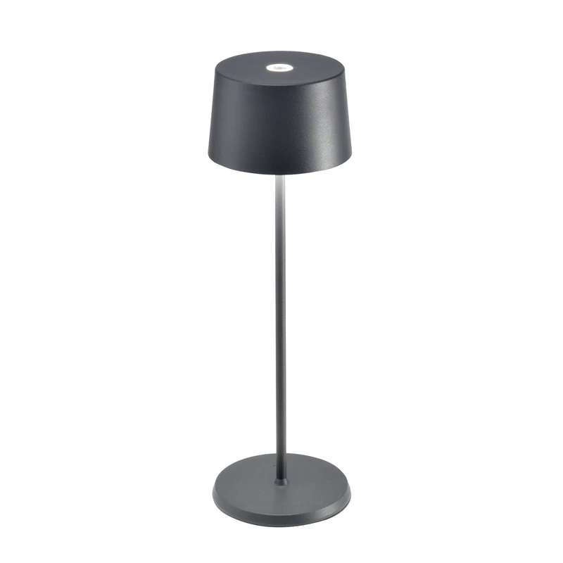 Zafferano, Olivia Pro Lamp, Cordless Rechargeable Table Lamp with Touch Control, for Indoor and Outdoor Use, Dimmer, 2200-3000 K, Height 20 cm, Dark Gray Colour