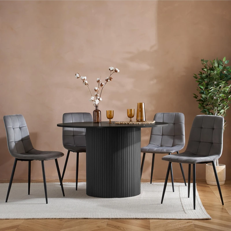 Birlea Axel Round Fluted Dining Table With 4 Chairs Black