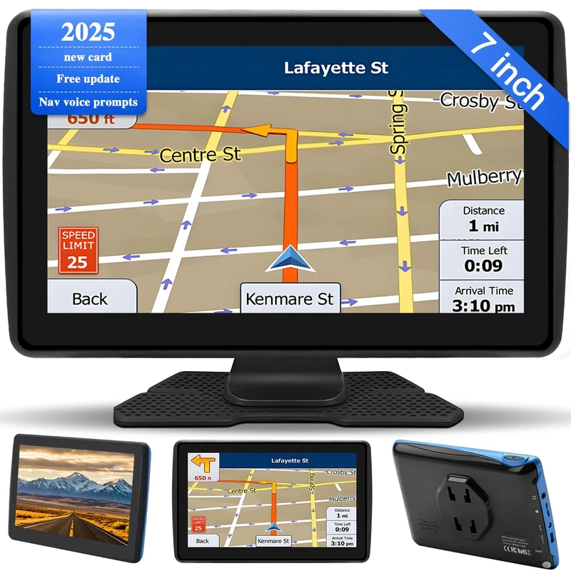 Sat Nav for Car/Truck/HGV - 7 Inch GPS Navigation UK 2025 with Lifetime Free Maps Updates, Real Voice Guidance, Speed Camera Alerts, Postcode Search & Lane Assist (black)