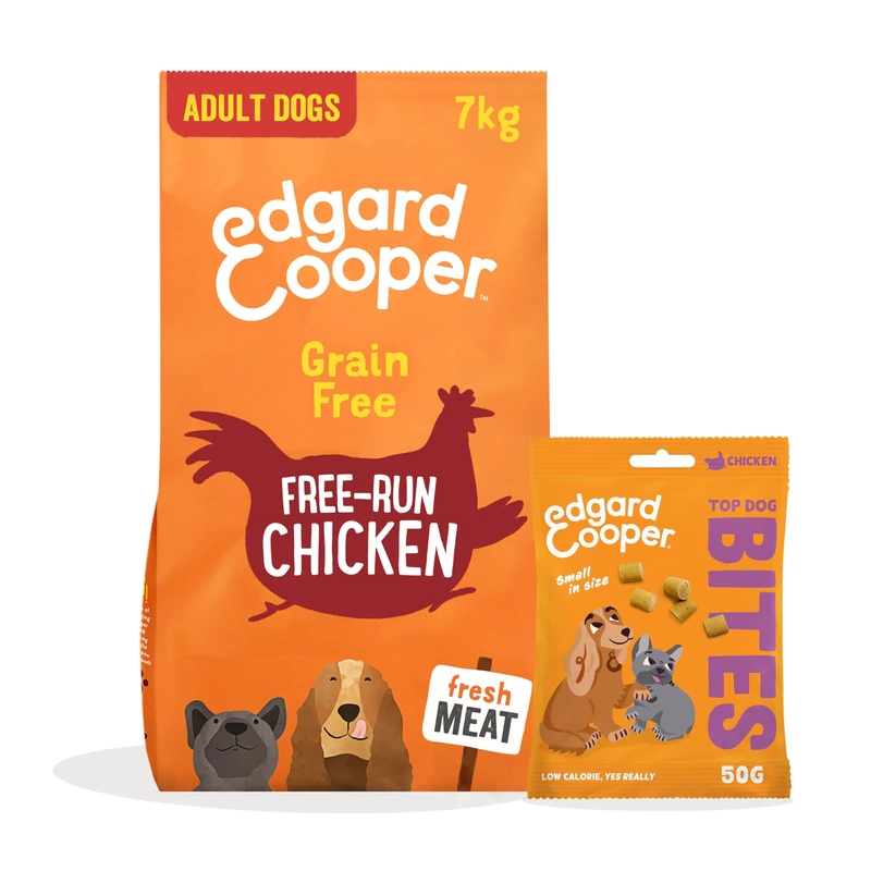 Edgard & Cooper Dog Dry Food Chicken Grain Free 7kg + Chicken Dog Treats Bites 1x50g - Kibble & Treats Bundle