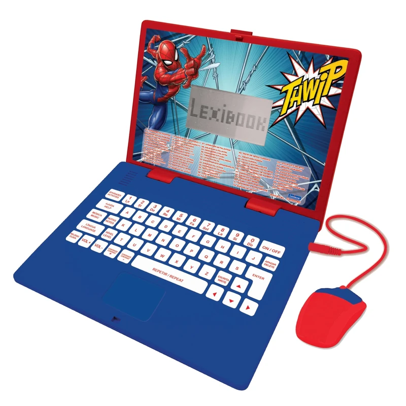 Lexibook, Mouse Marvel Spiderman-Educational and Bilingual Laptop Portuguese/English-Toy with 124 Activities to Learn, Play Games and Music, Blue/Red, JC598SPi4LXB