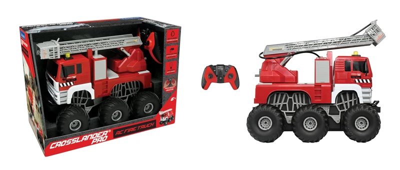 LEXIBOOK, Crosslander® Pro, RC Fire Truck, remote controlled fire truck, light effects, water spray, electronic rotating ladder, rechargeable, RCP20LXB