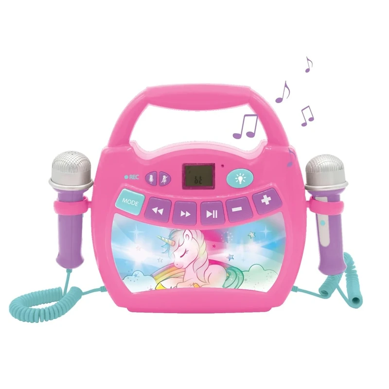Lexibook, Unicorn, Portable karaoke digital player for kids, Microphones, Light effects, Bluetooth®, Record and voice changer functions, Pink, MP320UNIZLXB