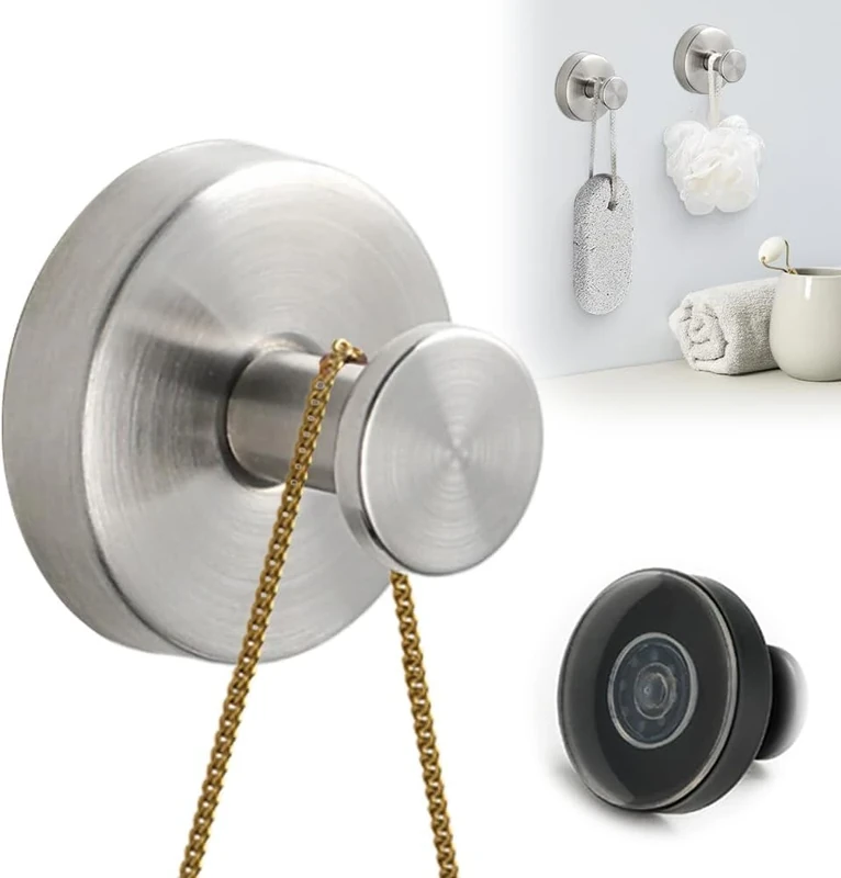 Suction Cup Hooks for Wreaths on Glass,2025 New No Drill Suction Cup Hooks for Shower, Wreath Hanger for Front Door,Metal Towel Hooks for Window Bathroom Mirrors (Silver, 1pcs)