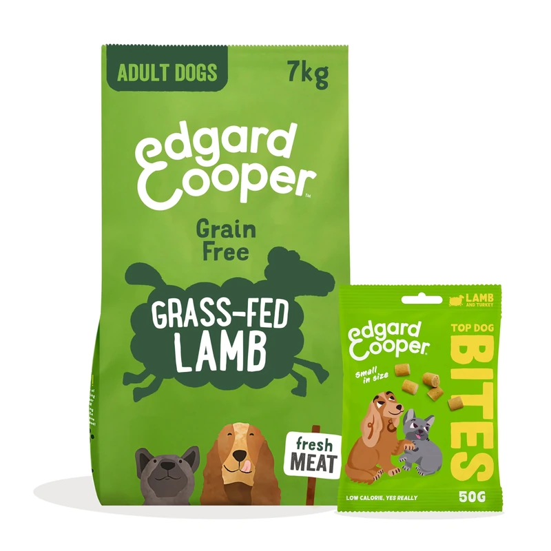 Edgard & Cooper Dog Dry Food Lamb Grain Free 7kg + Lamb Dog Treats Bites 1x50g - Kibble & Treats Bundle