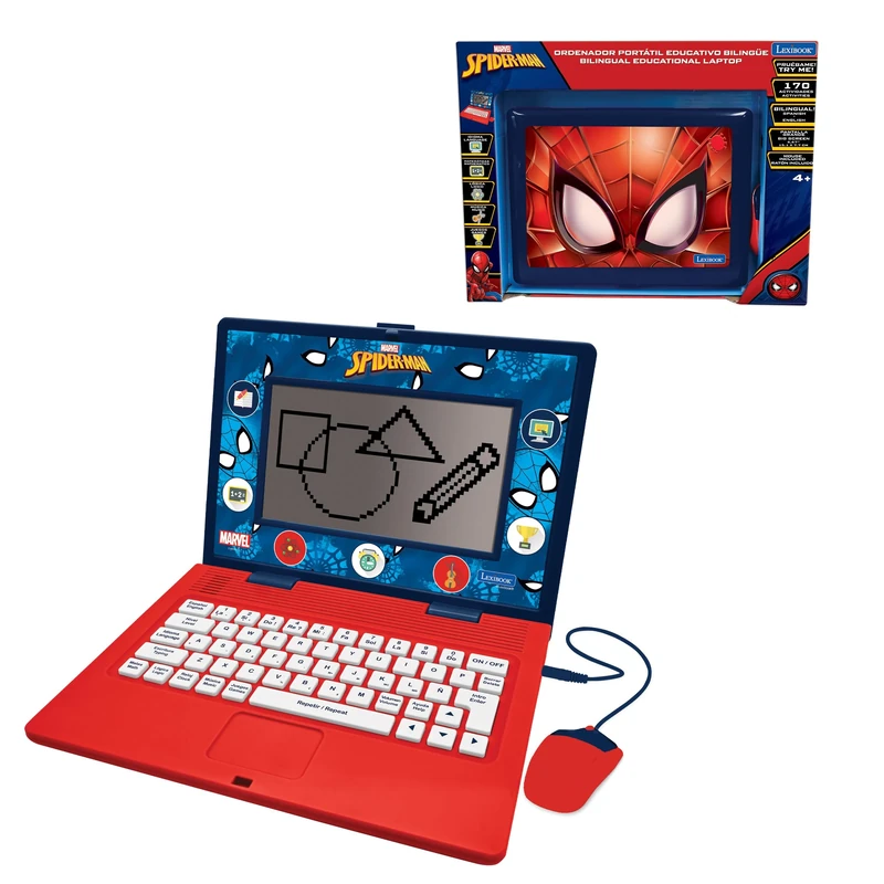 Lexibook, Spider-Man, Bilingual and Educational Laptop SPANISH/ENGLISH, Toy for Children, 170 Activities to Learn, Play Games and Music, Large Screen, Blue/Red, JC599SPi2LXB