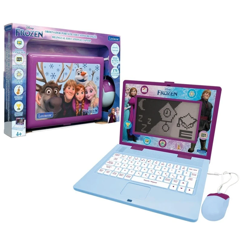 Lexibook, Frozen, Bilingual and Educational Laptop SPANISH/ENGLISH, Toy for Children, 170 Activities to Learn, Play Games and Music, Large Screen, Purple/Blue, JC599FZi2LXB